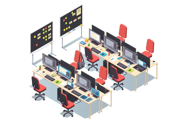 Het software-ontwerp en bedrijf open ruimte kantoor — Stockvector