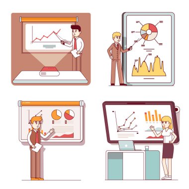 İş adamı ve kadın ekranda sunum yapıyor.