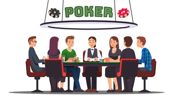 Poker kaarten toernooi. Zes profi pokerspelers — Stockvector