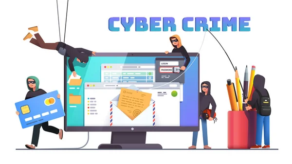 Hakerzy i cyberprzestępcy kradnący dane osobowe — Wektor stockowy