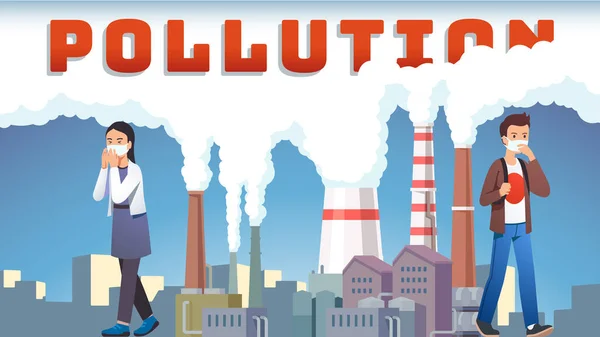 Paysage urbain pollué par le smog avec toux — Image vectorielle