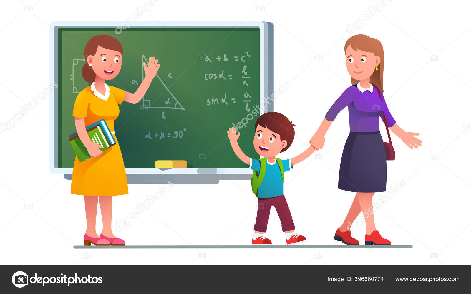 학교에서 남자 아이를 데리러 오는 어머니 스톡 벡터 - ©IconicBestiary 396660774, image size:1600x1000