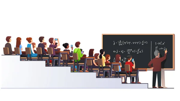 Profesör büyük sınıf tahtasına formül yazıyor. — Stok Vektör
