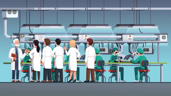 Επιστήμονες μηχανικοί που φορούν εργαστηριακές ποδιές στο εργοστάσιο — Διανυσματικό Αρχείο