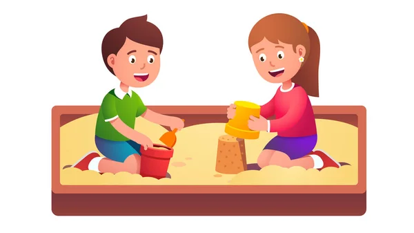 Dos amigos niños felices jugando juntos en sandbox — Vector de stock