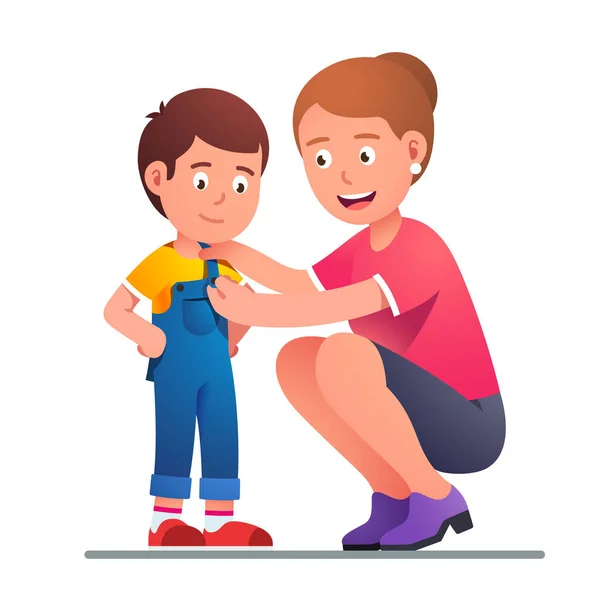 Mother helping boy son to dress up — Stock Vector