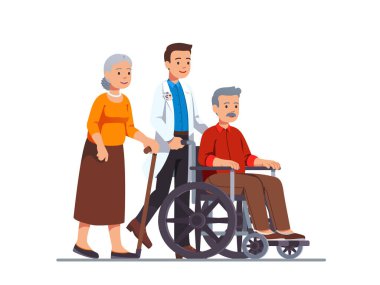 Hasta ihtiyarla tekerlekli sandalye iten aile doktoru
