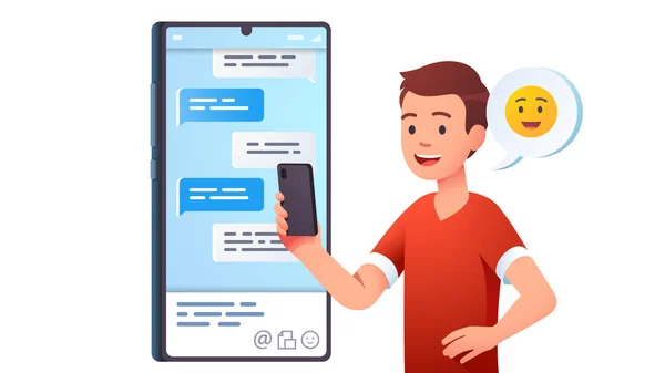 Adolescente criança conversando mensagens usando o aplicativo de bate-papo — Vetor de Stock