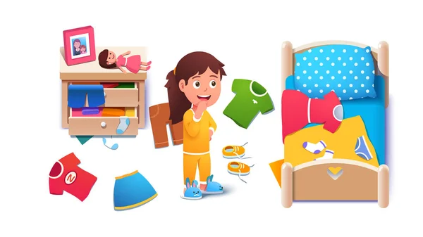 Kid girls untidy messy home room interior — Stock Vector