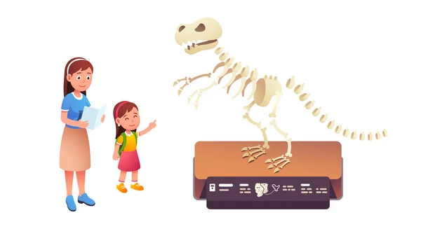 Mamá y niño visitando el museo de paleontología — Vector de stock