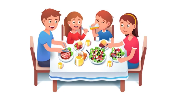 Familia cenando juntos en casa — Vector de stock