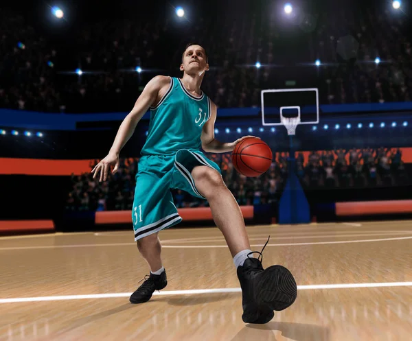 Баскетболист в действии на арене — стоковое фото
