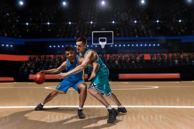 two basketball players during scrimmage clipart