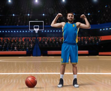 basketbol sahası üzerinde duran basketbolcu