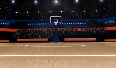 basketbol arena seyirci panorama görünüm 3d render ile