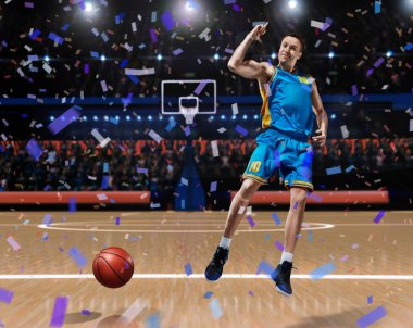 basketbol arenada zaferini kutluyor basketbolcu