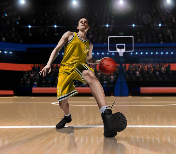 Jogador de basquete em ação no playground de basquete — Fotografia de Stock