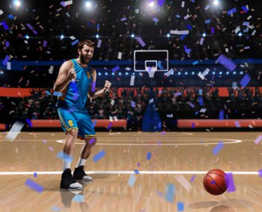 basketbol arenada zaferini kutluyor basketbolcu