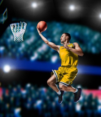 arka plan basketbol arenada dunk Slam yapma basketbolcu ışıklar