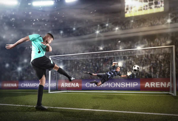 Player taking a shot during the soccer match — Stock Photo, Image