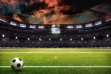 ışıklar ve spectors panorama 3d render ile gece futbol sahası