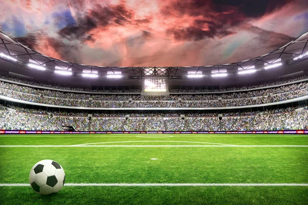 Soccer field with lights and spectors panorama 3d rendering Stock Image