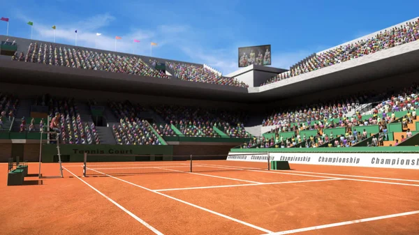 Empty clay tennis court with spectators 3d render Royalty Free Stock Photos