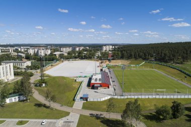 Stadyumlar ile Ekaterinburg bir Yekaterinburg yukarıdan aşağı hava drone görüntü: Rea
