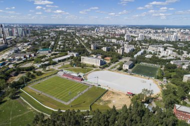 Top down aerial drone image of a Ekaterinburg with stadiums: rea clipart