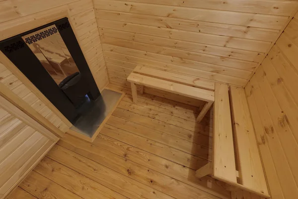 Interior de banho de madeira na forma de um barril. Móvel rural b — Fotografia de Stock