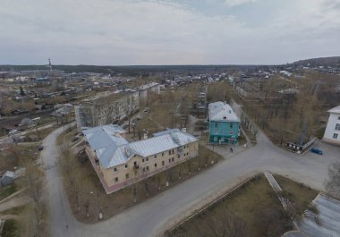 Dvurechensk köyünde Sovyet evleri, Rusya. Hava