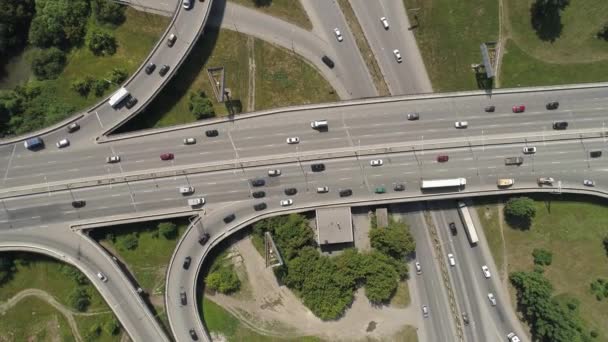 Top Aerial View Highway Road Junction Car Traffic City Highway — Stock Video