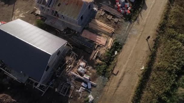Widok Powietrza Plac Budowy Widać Jak Buduje Się Domy Drone — Wideo stockowe