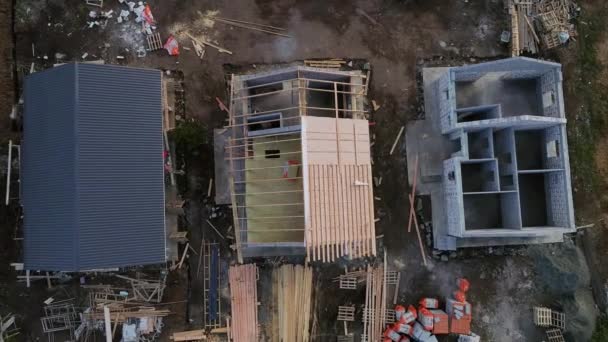 Bovenaanzicht Vanuit Lucht Bouwplaats Kunt Zien Hoe Huizen Worden Gebouwd — Stockvideo