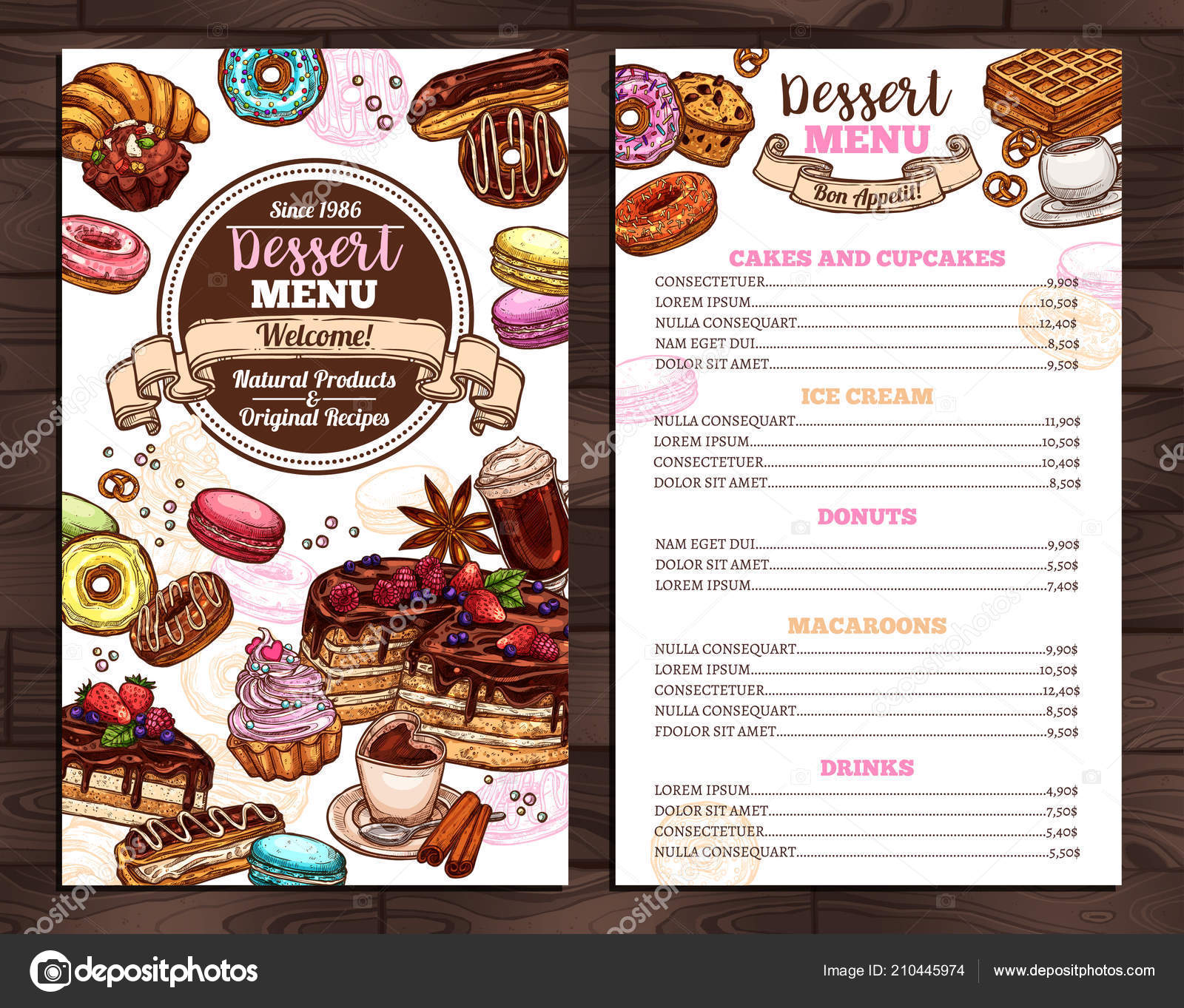 Hand Drawn Vector Template Menu Desserts Sweets Bakery Products Throughout Free Bakery Menu Templates Download