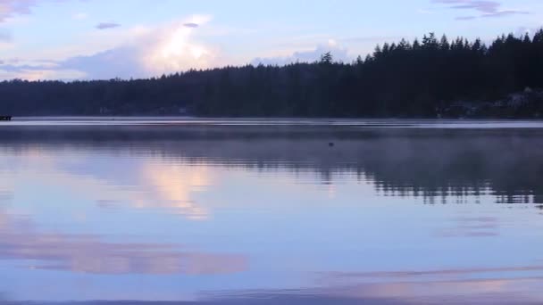 Ensanchamiento sobre el lago brumoso — Vídeos de Stock