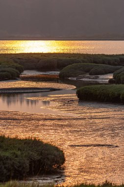 sulak günbatımı ışıkta parlayan dikey yatay