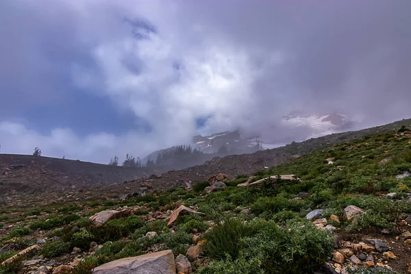 下の谷から見える山側の雪原 — ストック写真