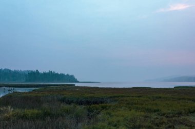 yaz sulak ve su üzerinde pail puslu gün batımı