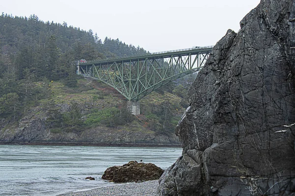 kıyı şeridi boyunca giden kemerli bir köprü ile sahil kayalıkları