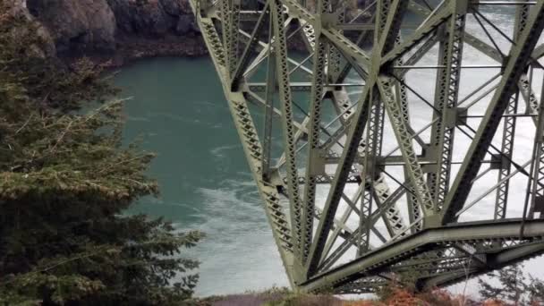 Bridge spanning a large gap high above the coastline — Stock Video