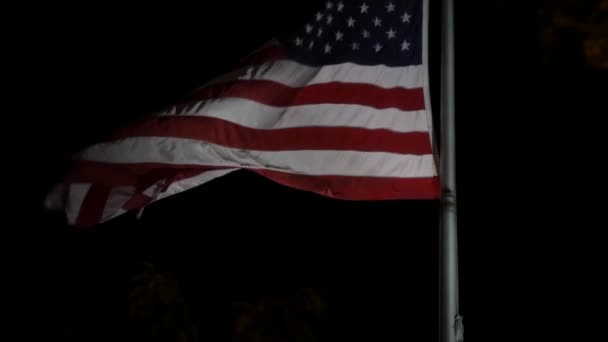 Amerikansk flagga viftar högt på en flaggstång — Stockvideo