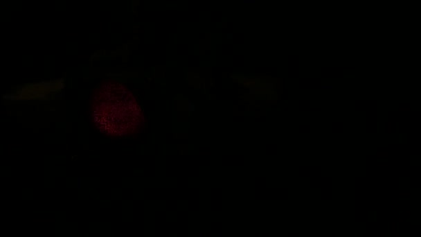 Red traffic light blinking in the night time darkness — Stock Video