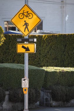 Yolun kenarında bisiklet yolu tabelası var.