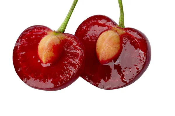 Cherries Cut Half Isolated White Background — Stock Photo, Image