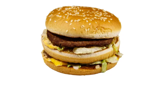 Nagy Hamburger Elszigetelt Fehér Háttér — Stock Fotó