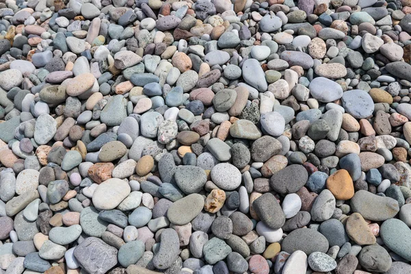 Düzgün Yuvarlak Taş Dokulu Arka Plan Çakıl Deniz Plaj Yakın — Stok fotoğraf