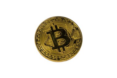Beyaz arkaplanda izole edilmiş altın bitcoin