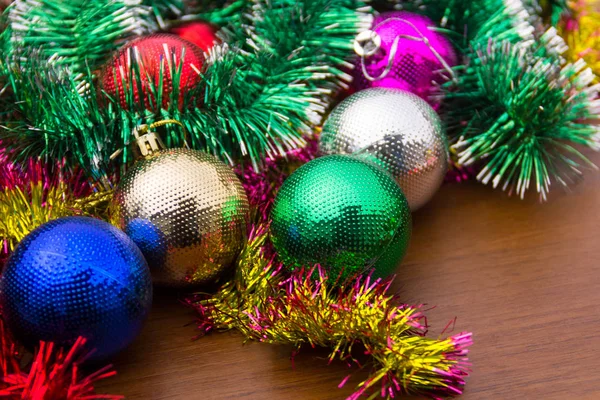 Christmas Decoration Colored Xmas Balls Tinsel — Stock Photo, Image