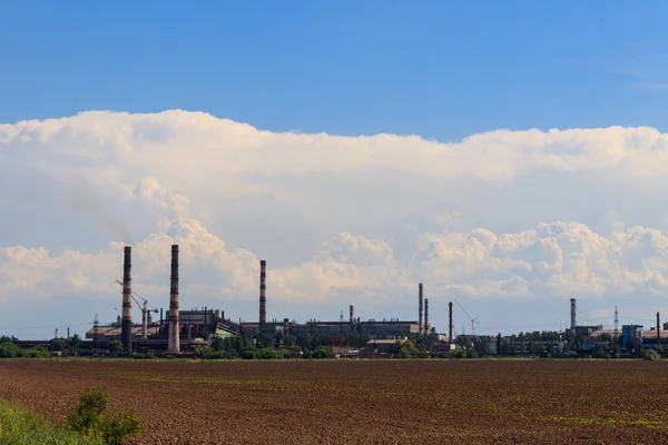 Industrielandschaft Ansicht Der Fabrik Nikopol Gebiet Dnepropetrowsk Nikopol Ferrolegierung Werk — Stockfoto